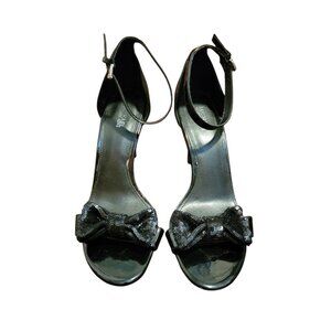 Michael Kors Women's Black Leather Sequin Bow Ankle Strap Stiletto Heels